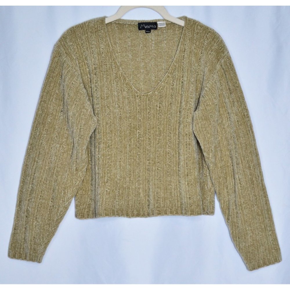 MoMo Y2K Cropped V-neck Knit Sweater Khaki Size S/M